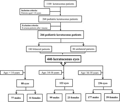 Distribution of pediatric keratoconus by different age and gender groups